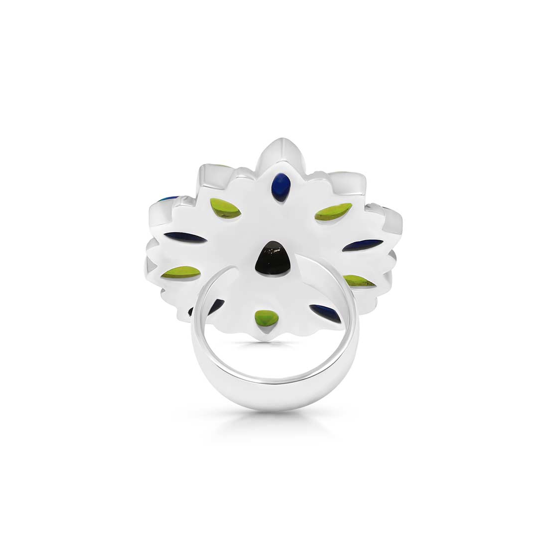 Neon Opal And Black Onyx Flower Adjustable Ring-(NOP-FLR-5.)